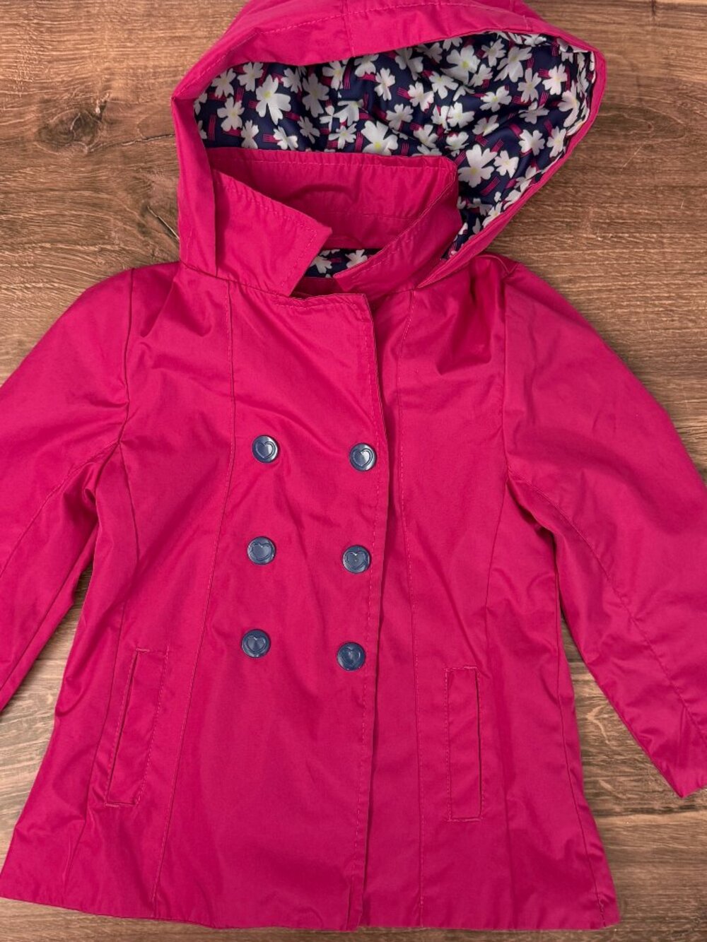 London Fog Girls 24M Pink Hooded Trench Coat Jacket Floral Lining Bow